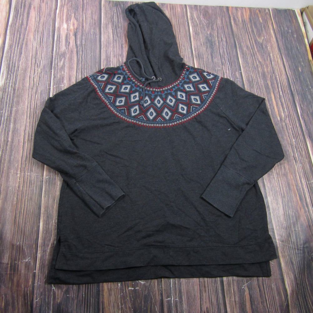 RuffHewn Hoodie Women XL Gray Embroidered Geometric Diamond Pullover Sweatshirt